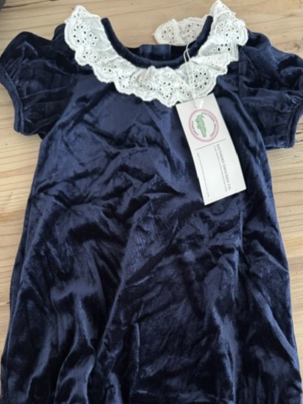 NWT. Southern Smocked Company Navy Blue velour bubble. Size 18 mos